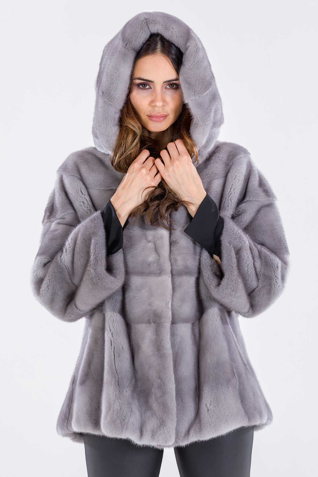 Hooded mink jacket sapphire