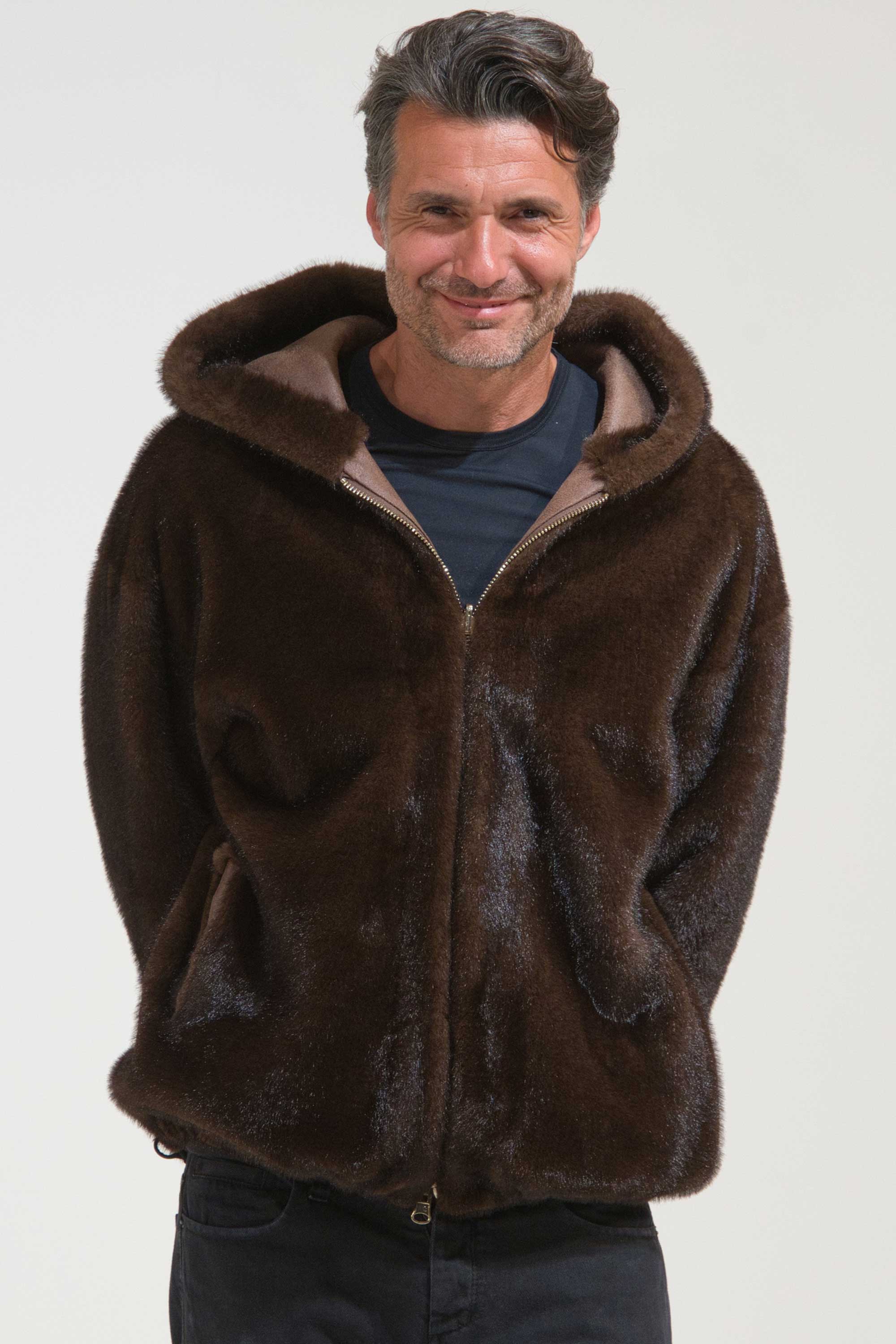 BOMBER ECOPELLICCIA CON CAPPUCCIO BOMBER ECOPELLICCIA CON CAPPUCCIO