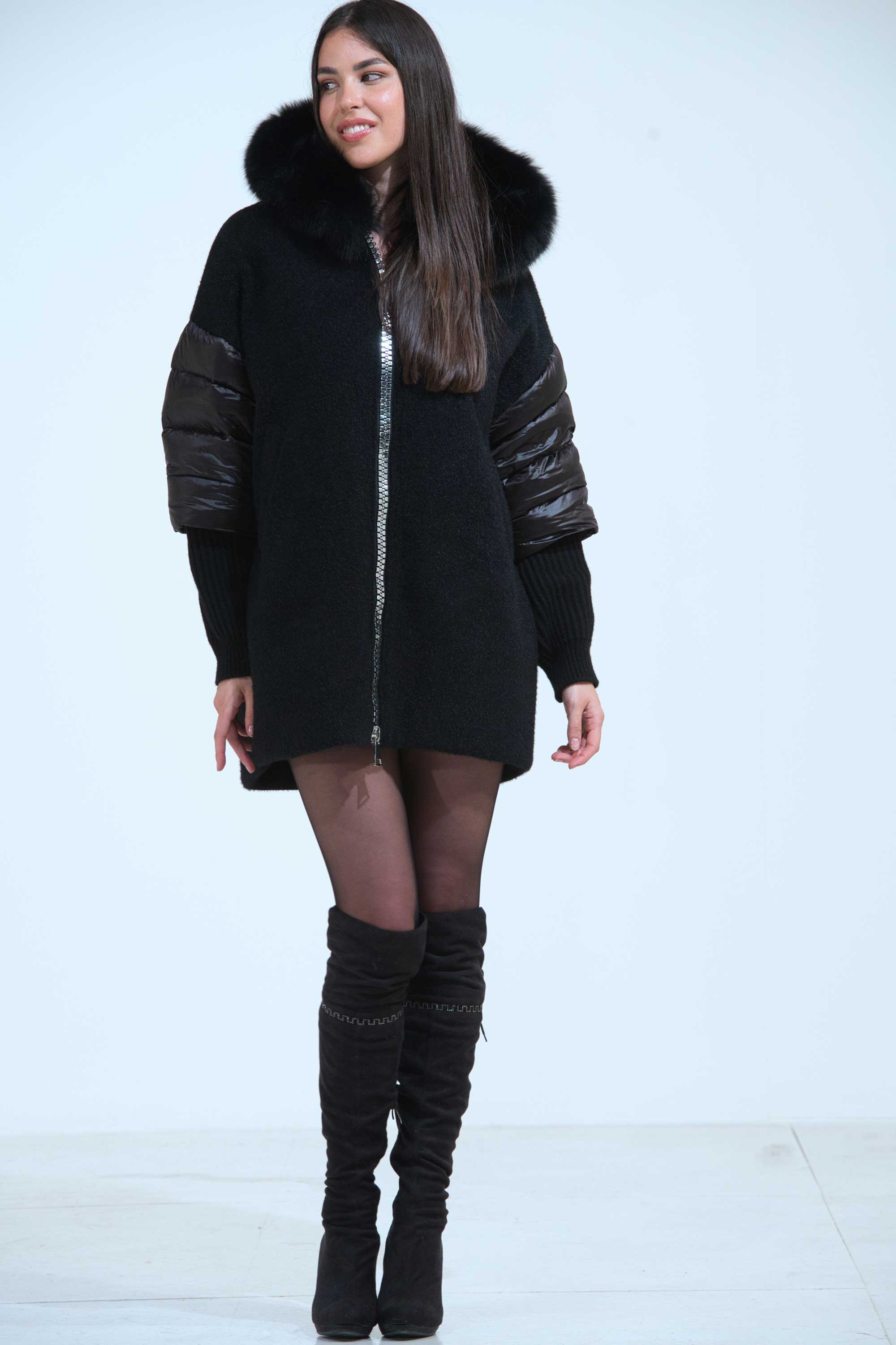 CAPPOTTINO LANA PIUMINO PELLICCIA CON ZIP SILVER CAPPOTTINO LANA PIUMINO PELLICCIA CON ZIP SILVER