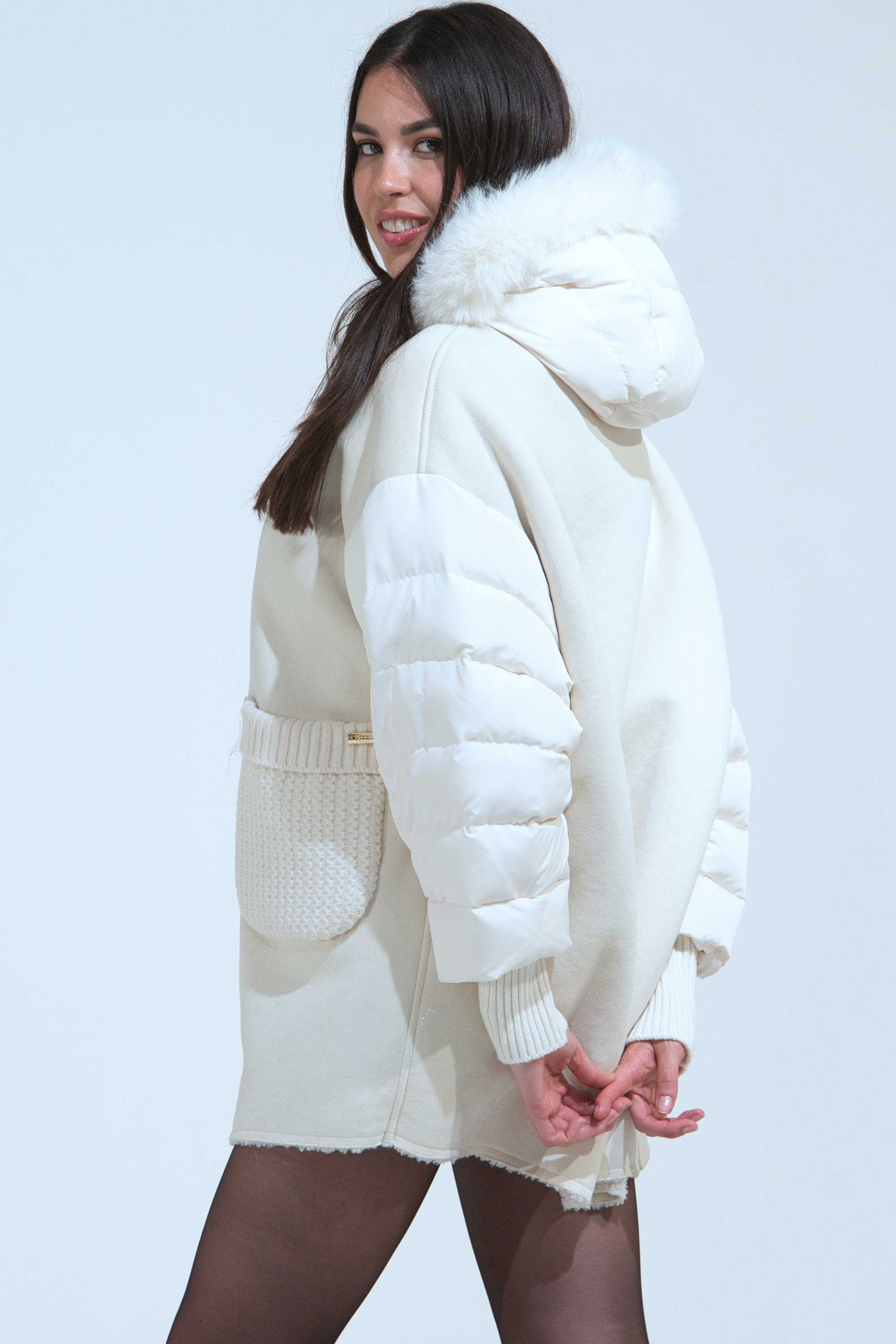 CAPPOTTO SHEARLING LANA PELLICCIA CON CAPPUCCIO CAPPOTTO SHEARLING LANA PELLICCIA CON CAPPUCCIO